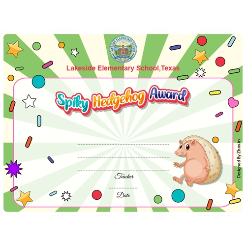 Spiky Hedghog Classroom Award Certificate